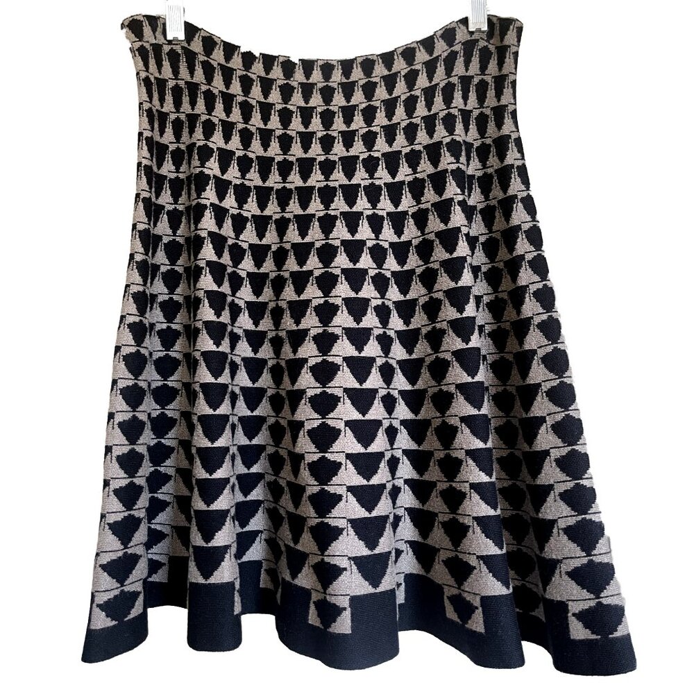MAX STUDIO A-Line Jacquard Flared Skirt Black Tan S/M